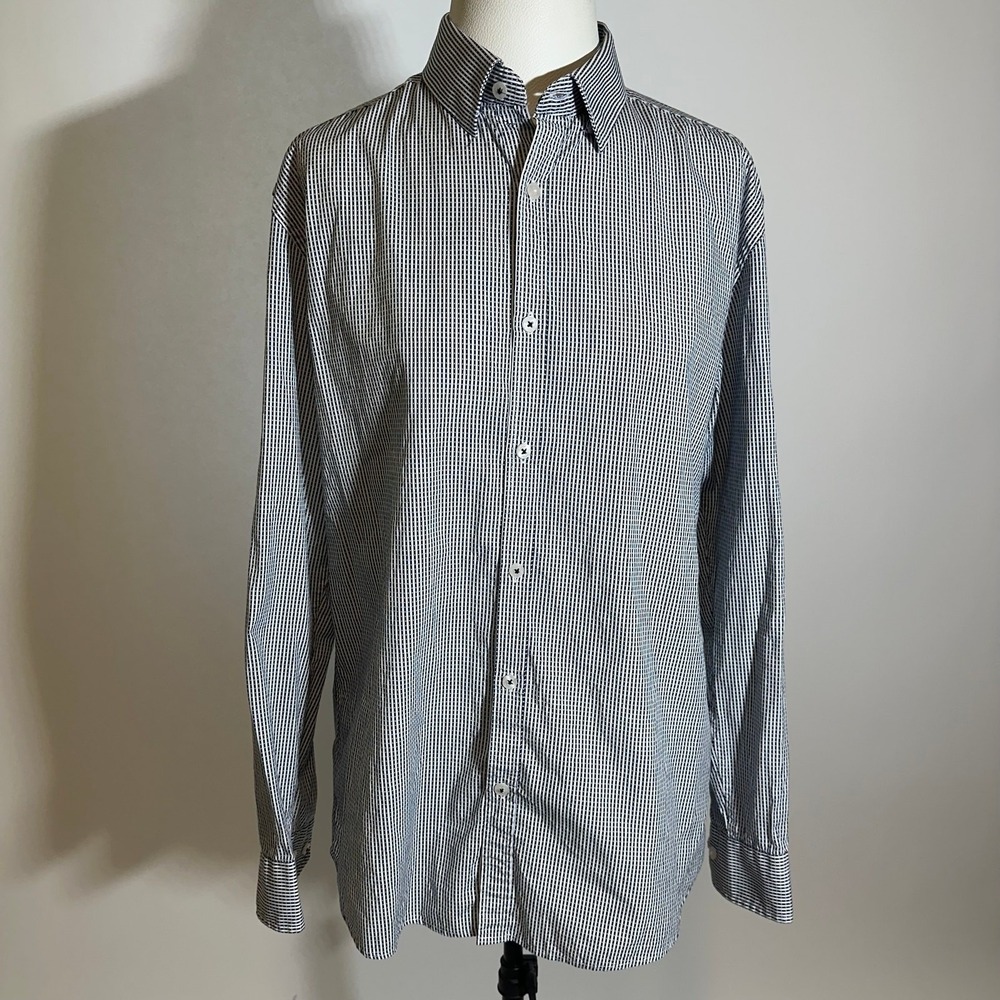 Steel & Jelly London White/Navy Striped Button Up Dress Shirt Mens Size Large L